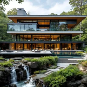 Modern Haven Overlooking Tranquil Koi Pond