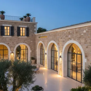 Moonlit Arches Limestone Courtyard Manor