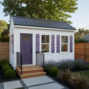 Lavender Trim Board-and-Batten Hut