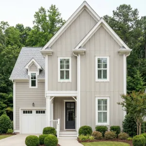 Tall Taupe Cottage With Clean Trim