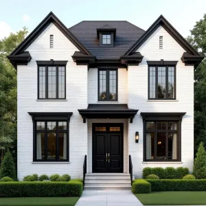 Crisp White Brick Mansion with a Dash of Drama