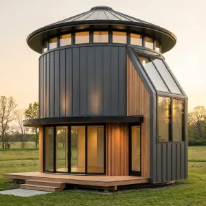 Circular Horizon Glassfront Field Loft