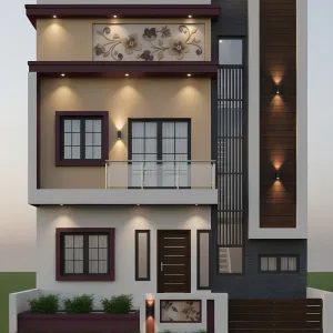 Burgundy Bloom G+1 Entry Elevation