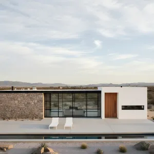 Desert Horizon Stone-and-Glass Bungalow