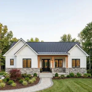 Cozy Stone Based Black Roof Farmhouse