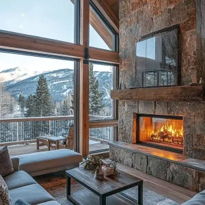 Cottage-style Mountain House With a Corner Stone Fireplace