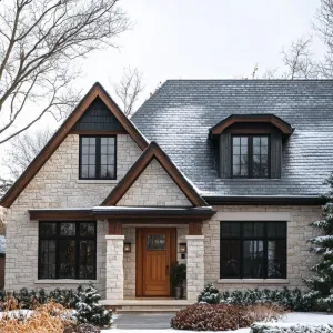 Serene Snowy Sanctuary with Stone Elegance