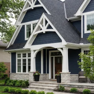 Navy Gabled Porch Craftsman Retreat