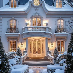 Grand Snow-Covered Mansion: A Winter Wonderland