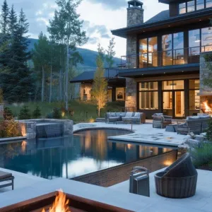Pool With Adjacent Fire Pit Lounge