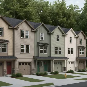 Forest-Toned Gable Rowhouses