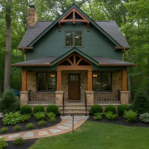 Evergreen Timber-Lintel Porch Cottage