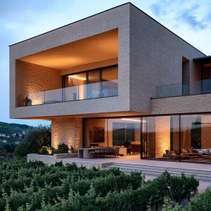 Modern Cube Over Verdant Grapes