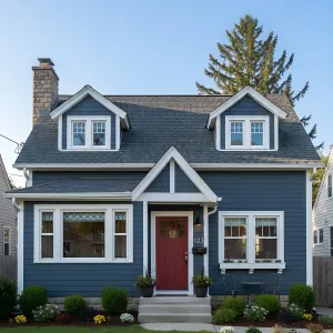 Steel-Blue Dormers With Cranberry Entry