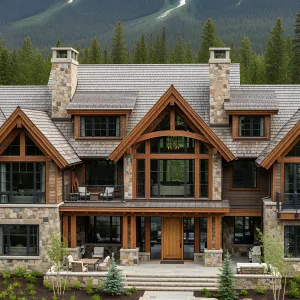 Majestic Timber Fortress with Mountain Backdrop