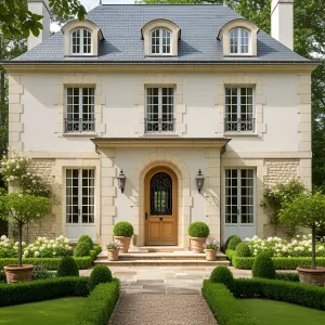 Elegant Manor with Stone Facade and Verdant Gardens