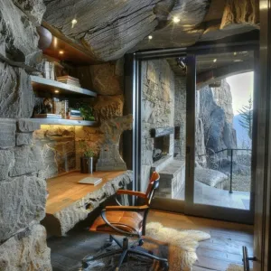 Secluded Hillside Cave Office With Large Openings