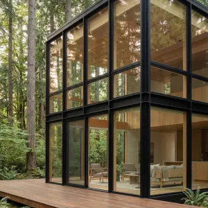 Forest Glass House With Floating Deck