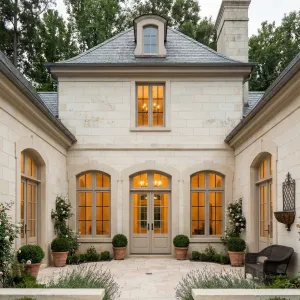 Elegant Courtyard Framed By Limestone Wings