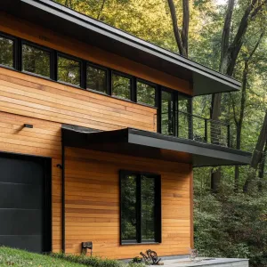 Sleek Horizontal Wood Paneling With Black Steel Accents