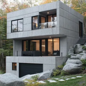 Concrete Cubist Retreat Among Woodland Giants
