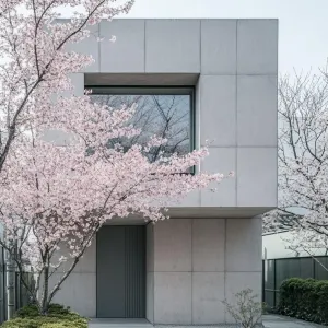 Preview of Concrete Zen Cube Amid Cherry Blossoms