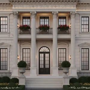 Pedimented Rose Balcony City House