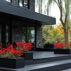 Black Deck With Integrated Black Planter Boxes