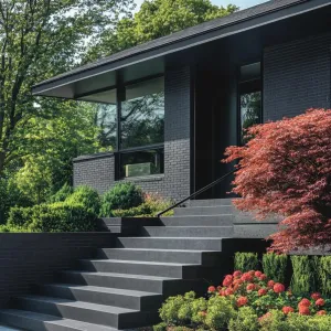Architectural Stairs and Evergreen Elegance