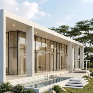 Linear Poolfront Glass Gallery Residence