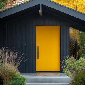 Goldenrod Yellow Door With an Oversized Steel Handle