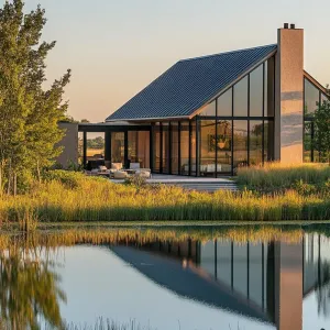Glass Walls Facing a Private Pond or Lake