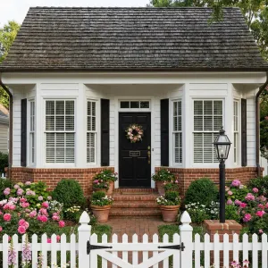 Brick Porch Cottage With Blooming Pathway