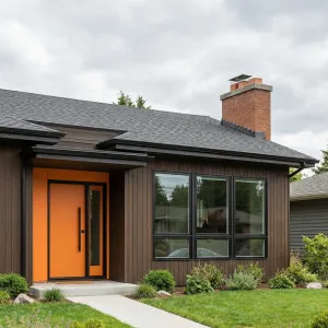 Bold Orange Entry Modern Ranch Revival