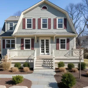 Stepped-Gambrel Colonial With Plum Shutters