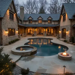 Stone Hearth Courtyard Pool Manor