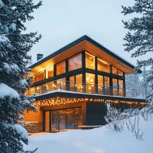 Glistening Glass Cabin Under Stardust Snow