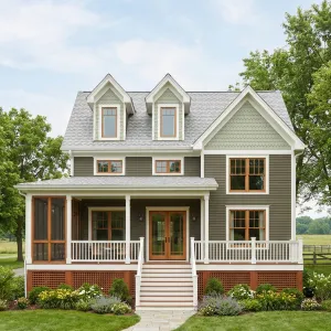 Farmstead Gable Porchfront Green Cottage
