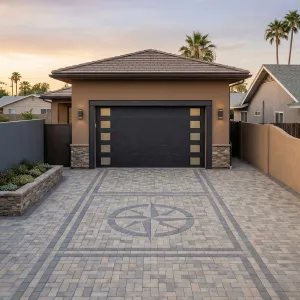 Compass-Inlaid Brick Motor Court