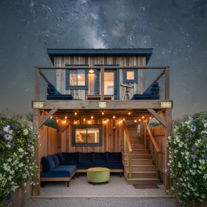 Starlit Balcony: Nighttime Nook on Stilts