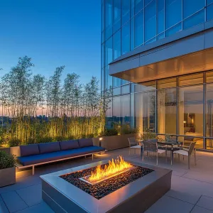 Modern Rooftop Retreat with a Fiery Twist