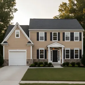Shuttered Sandstone Colonial With Side Gable