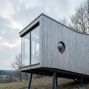 Hillside Stilt Cabin With Round Window