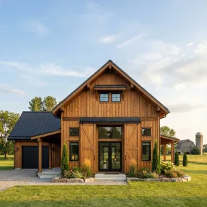 Warm Timber Barn With Side Garage