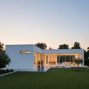 Luminous L-Shaped Lawn Pavilion
