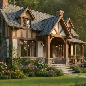 Quaint Timber Haven with Floral Symphony