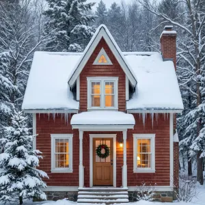 Red Gable Cottage In Silent Snow