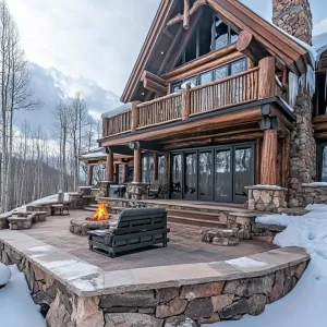 Crackling Hearth Cabin Amidst Snowy Splendor