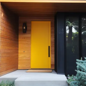 Matte Yellow Door With a Contemporary Wood Frame