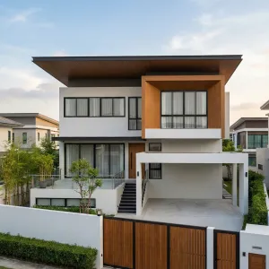 Cantilever Courtyard House With Timber Gate